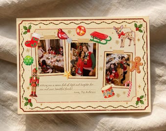 Vintage Christmas Photo Card | Nostalgic Retro Holiday Multiple Photo Collage | Classic Old Fashioned Editable Canva Template w/ 5 Polaroid