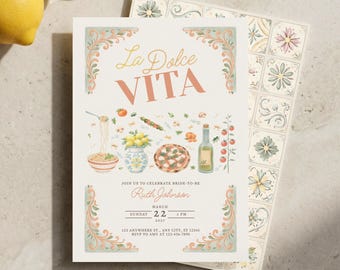 ラ・ドルチェ・ヴィータ ブライダルシャワー招待状、アマルフィ海岸ブランチテンプレート、イタリアンテーマ（デジタルダウンロード）