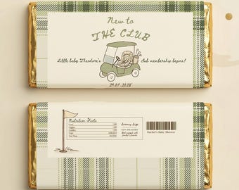 Golf Baby Shower Chocolate Wrapper, New to the Club Favor Template (Editable Canva Template)