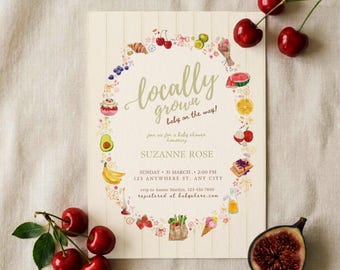 Locally Grown Baby Shower Invitation, A Little Sprout Invite, Farmers Market Theme (Editable Canva Template)