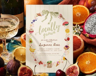 Locally Grown Baby Shower Invitation, Farmers Market Baby Shower Invite, Editable Canva Template, A Little Sprout, Garden Baby Shower