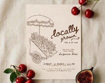 Locally Grown Baby Shower Invitation, Floral Farmers Market Invite (Canva Template)