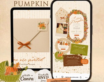 Little Pumpkin Baby Shower Website Invitation | Whimsical Fall Rustic Thanksgiving Canva Invite | Vintage Autumn Digital Evite | Online RSVP