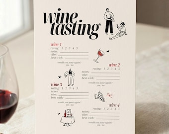 Wine Tasting Scorecard Template, Whimsical Wine Rating Game Card, Burgundy Coquette Sheet, Old Money Theme Hen Do Activity, Vino Before Wows