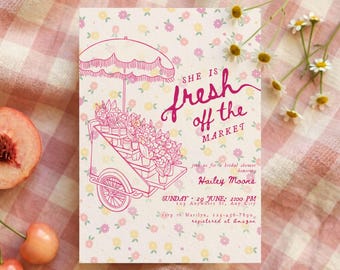 Fresh off the Market Bridal Shower Invitation, Pink Flower Market Template (Digital Download)