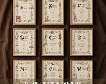Storybook Baby Shower Signs Bundle, Editable Table Signs, Vintage Children's Books Theme (Digital Download)