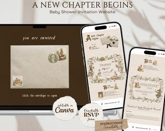 Vintage Storybook Baby Shower Website, A New Chapter Begins Digital Invitation Template, Classic Children’s Book Mobile Evite with RSVP, S5