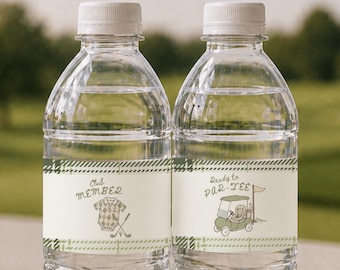 New to the Club Water Bottle Labels, Golf Baby Shower Decor, Little Putter Baby Boy, Editable Canva Template, Printable Party Labels