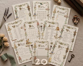 Storybook Baby Shower Games Bundle, Classic Children's Book Printable Game Bundle, New Chapter Begins Theme, Vintage Woodland Party Decor