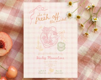 市場直送のブライダルシャワー招待状、パステルカラーのファーマーズマーケット招待状、コケットテンプレート（デジタルダウンロード）