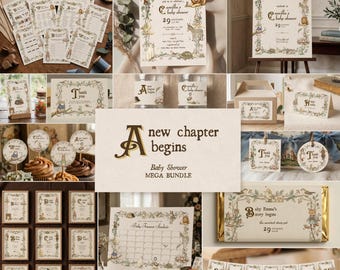 Storybook A New Chapter Begins Baby Shower Bundle Template, Vintage Classic Children's Book Printable Editable Decor, Once Upon a Time, S5