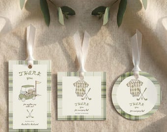 Golf Baby Shower Thank You Tags, Preppy Country Club Favor Tags (Canva Template)