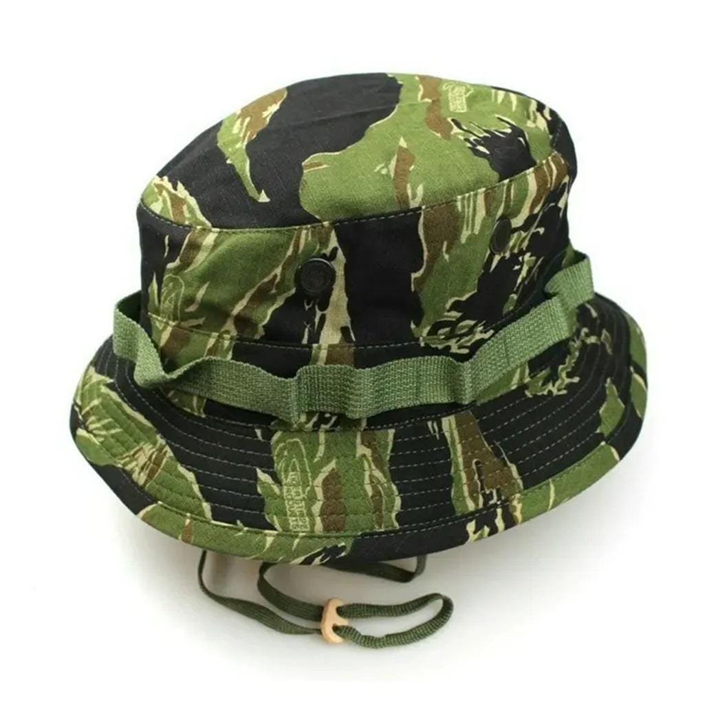 Vietnam Shooter's 2" Short Brim Boonie Cover - Tiger Stripe Camo Boonie Hat - USGI Ripstop Sun Hat for Hiking, Fishing, Hunting, Tactical