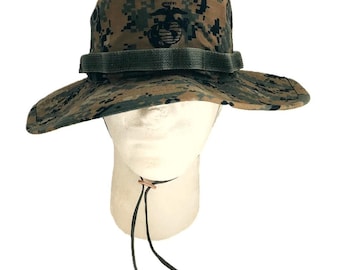 USMC Woodland MARPAT Boonie Cover - Digital Woodland Boonie Hat - US Marine Corps Ripstop Sun Hat for Hiking, Fishing, Hunting, Tactical