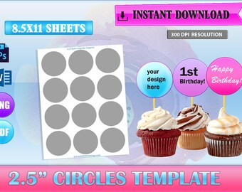 2.5" Circles, Stickers, Cupcakes Toppers, Party Flavors, Thank you Labels