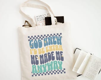 I'm Extra Retro Christian Tote Bag Religious Gift Womens Bags Bible Verse Bag Spiritual Tote For Mom Sister Girl Gift Faith Bag for Church