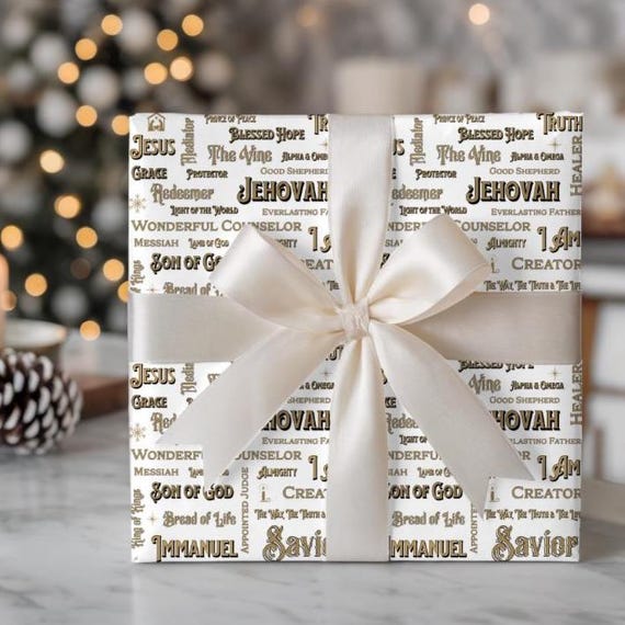 Names of Jesus Christmas Wrapping Paper Holiday Gift Wrap Luxury Christmas Wrapping Paper Roll Faith Themed Names of Christ Luxe Gift Wrap
