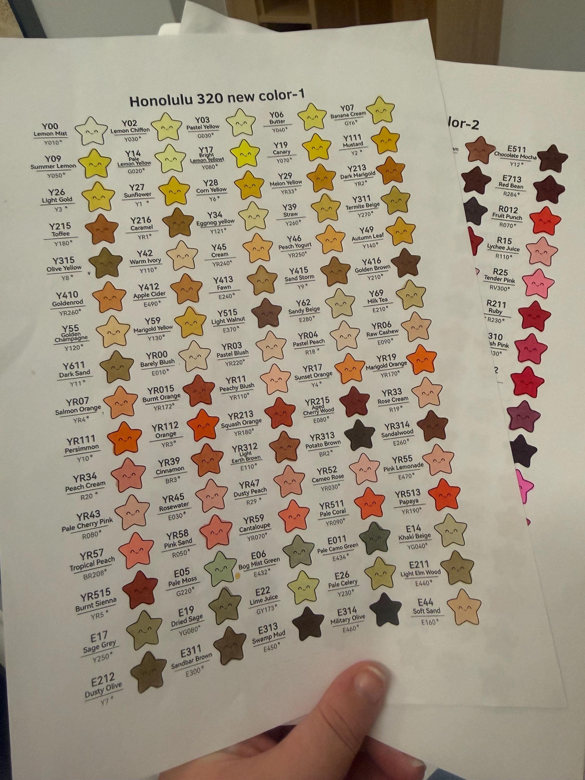 Jeu de marqueurs Ohuhu 320, nuanciers pour les nouveaux codes de marqueur mis à jour.