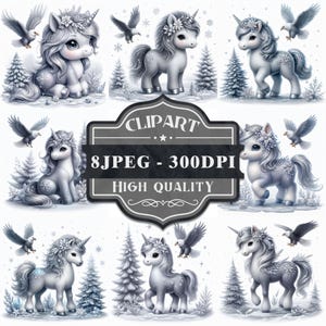 Wings of Frost Unicorn ClipArt| Set of 8 | High Quality 300 DPI JPEG | Printable Clipart | Personal and Commercial Use  |Sublimation Design