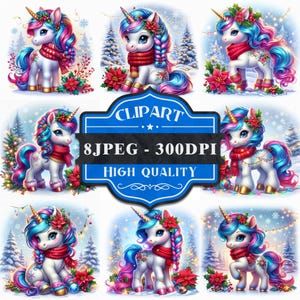 Christmas Unicorn Clipart: Winter Holiday Designs (Digital Download)