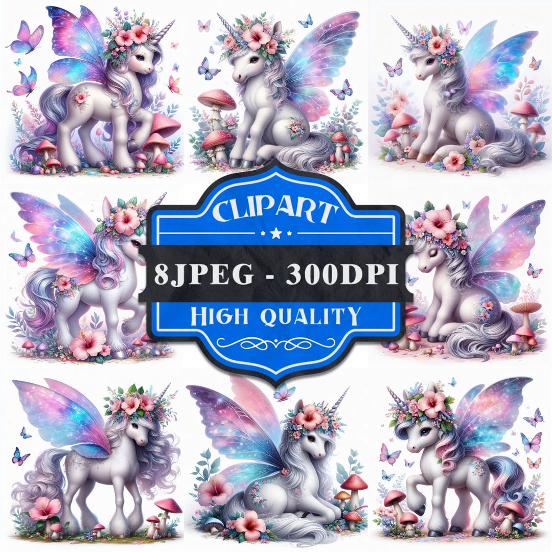 Fantasy Fairy Unicorn Clip Art| Set of 8 | High Quality 300 DPI Jpegs ...