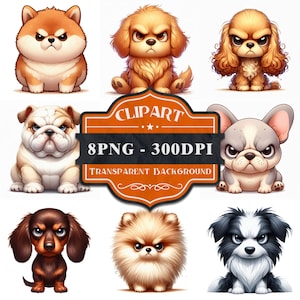 Grumpy Dogs Festival Clip Art | Set of 8 | Transparent Background | High Quality 300 DPI PNGs | Printable Clipart | Sublimation Design