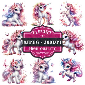 Sakura Unicorn Clip Art: Floral Fantasy Designs (Digital Download)