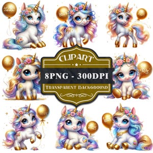 Welcome 2025 Unicorn Clip Art | Set of 8 | Transparent Background | High Quality 300 DPI PNG | Printable Clipart | Sublimation Design