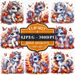 Autumn Unicorn Clipart: Thanksgiving JPEGs, Commercial Use (Digital Download)