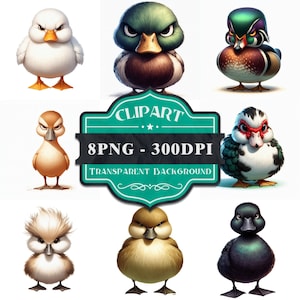 Grumpy Ducks Festival Clip Art | Set of 8 | Transparent Background | High Quality 300 DPI PNGs | Printable Clipart | Sublimation Design