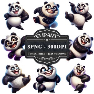 Quirky Panda Festival Clip Art  | Set of 8 | Transparent Background | High Quality 300 DPI PNGs | Printable Clipart | Sublimation Design