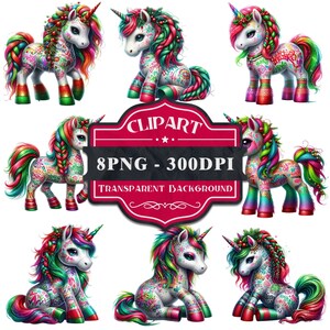 Christmas Graffiti Unicorn Clip Art: PNG Set (Digital Download)