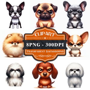 Grumpy Pup Collection Clip Art | Set of 8 | Transparent Background | High Quality 300 DPI PNGs | Printable Clipart | Sublimation Design