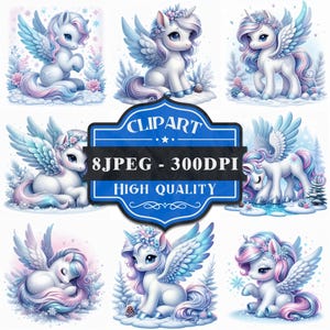 Winter Wonderland Pegasus ClipArt| Set of 8 | High Quality 300 DPI JPEG | Printable Clipart |Personal and Commercial Use |Sublimation Design