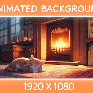 Geanimeerde achtergrond voor Twitch! Gezellige open haard met Sleepy Kitty, Seamless Loop, Stream-Overlay en OBS