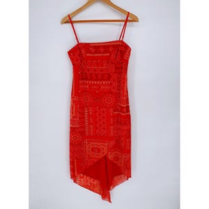 Vintage Y2K 90s City Triangles Red Asymmetrical Bandana Print Festival Dress L