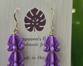 Double Stack Purple Crown Flower Earrings