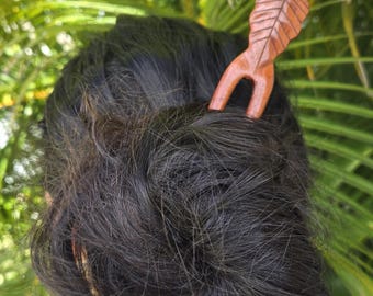 Hawaii Kine Kalo Leaf  Wood Hair Stick