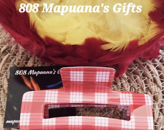 Hawaii Style Red Palaka Hair Claw