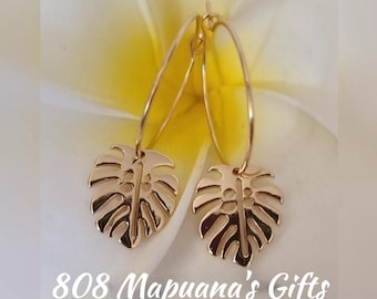 Monstera Hoop Earrings