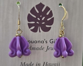 Single Purple Crown Flower Earrings