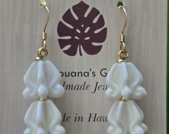 Double Stack White Crown Flower Earrings