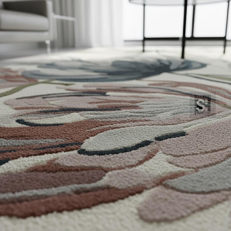 Hand Tufted Wool Floral Area Rug | Modern Botanical Carpet, Pastel ...