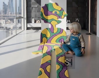 Hand Tufted Abstract Figure Rug – Funky Retro Runner