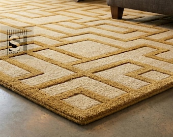 Modern Geometric Hand-Tufted Rug – Textured Wool Carpet, Luxury Living Room Rug