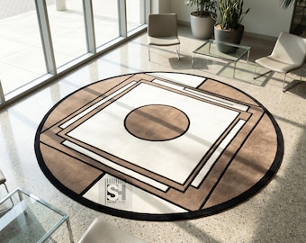 Modern Geometric Round Rug | Beige Brown Abstract Hand-Tufted Carpet