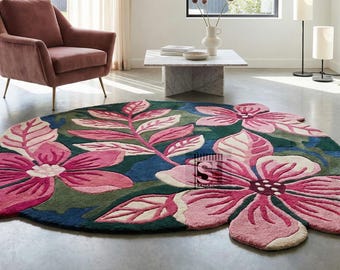Hand-Tufted Wool Floral Rug | 3D Carved Botanical Carpet
