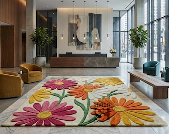 Hand Tufted  Flower Rug – Soft Wool-Feel Accent Carpet