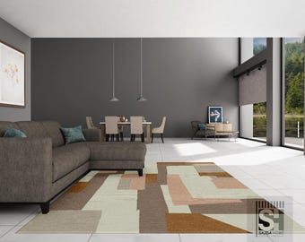 Hand-Tufted Wool Rug | Modern Beige Brown Geometric Carpet