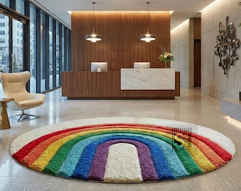 Alfombra arcoíris tejida a mano / Alfombra moderna de lana suave / Decoración para el suelo de la sala de juegos / Habitación infantil